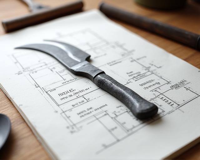 A detailed charcoal sketch of a custom garden tool design.